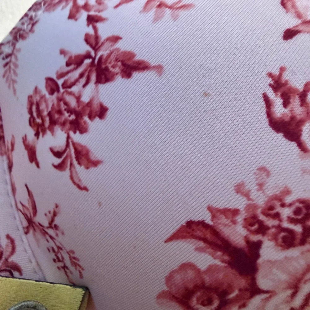 Laura Ashley Floral Push Up Bra‎ 36C Pink Red Rose Lace Longline